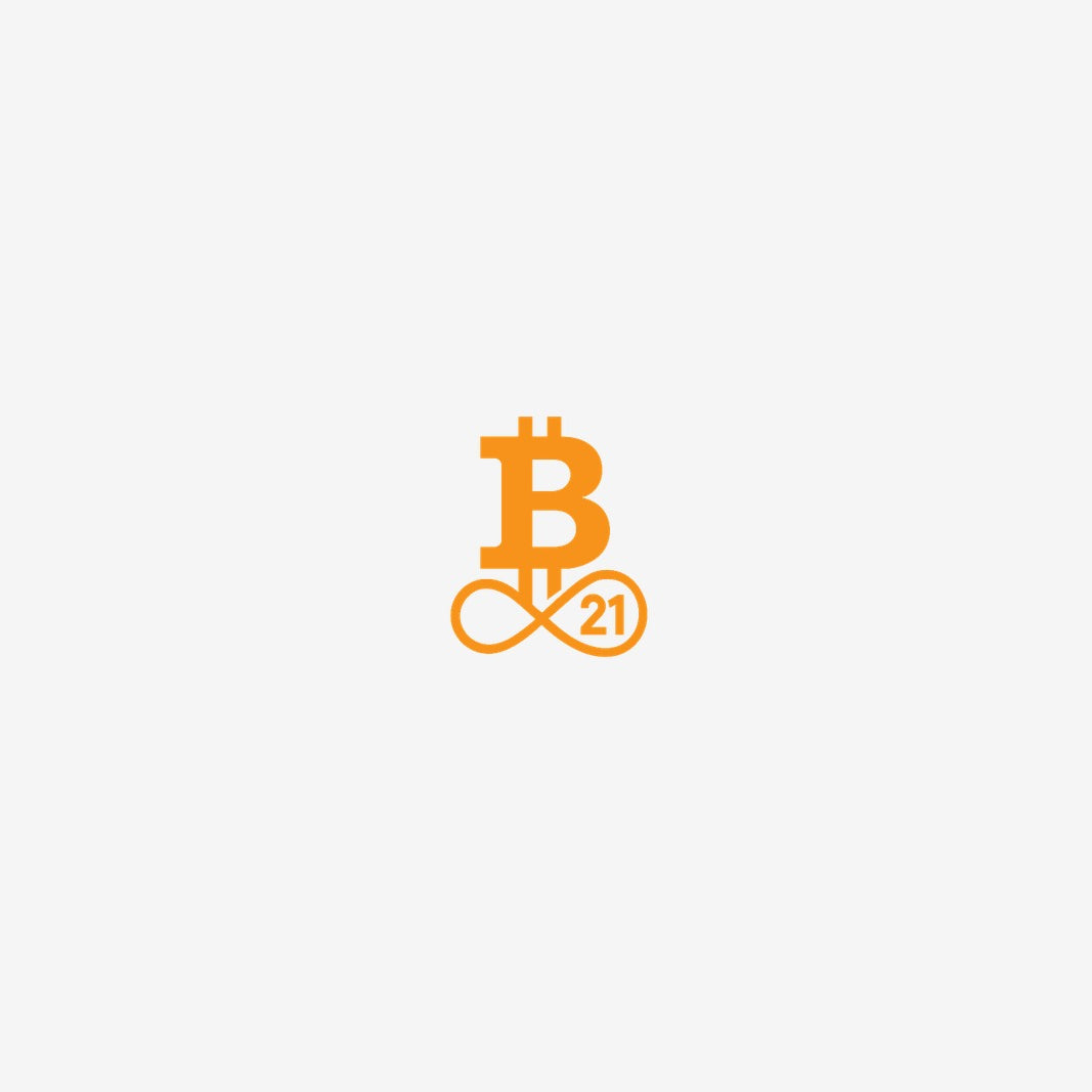 Bitcoin21-logo i orange på lysegrå — indlæg om bitcoin og skat i Tyskland
