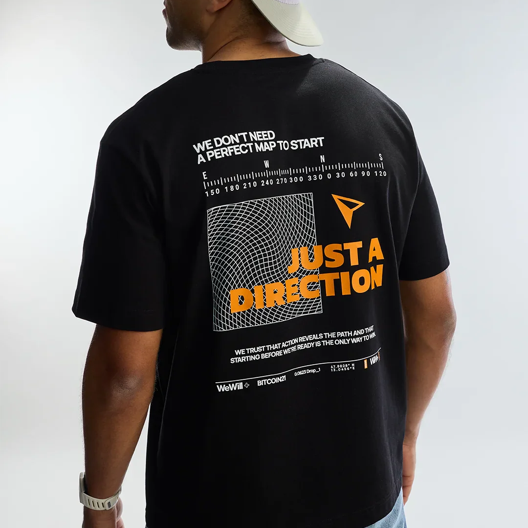 WeWill+ Bitcoin21 T-Shirt schwarz Privacy, Detail mit ton-in-ton Stickerei