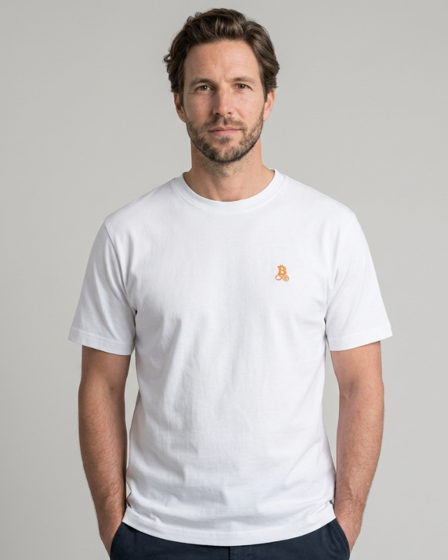 Bitcoin Basic T-Shirt with embroidered logo in white