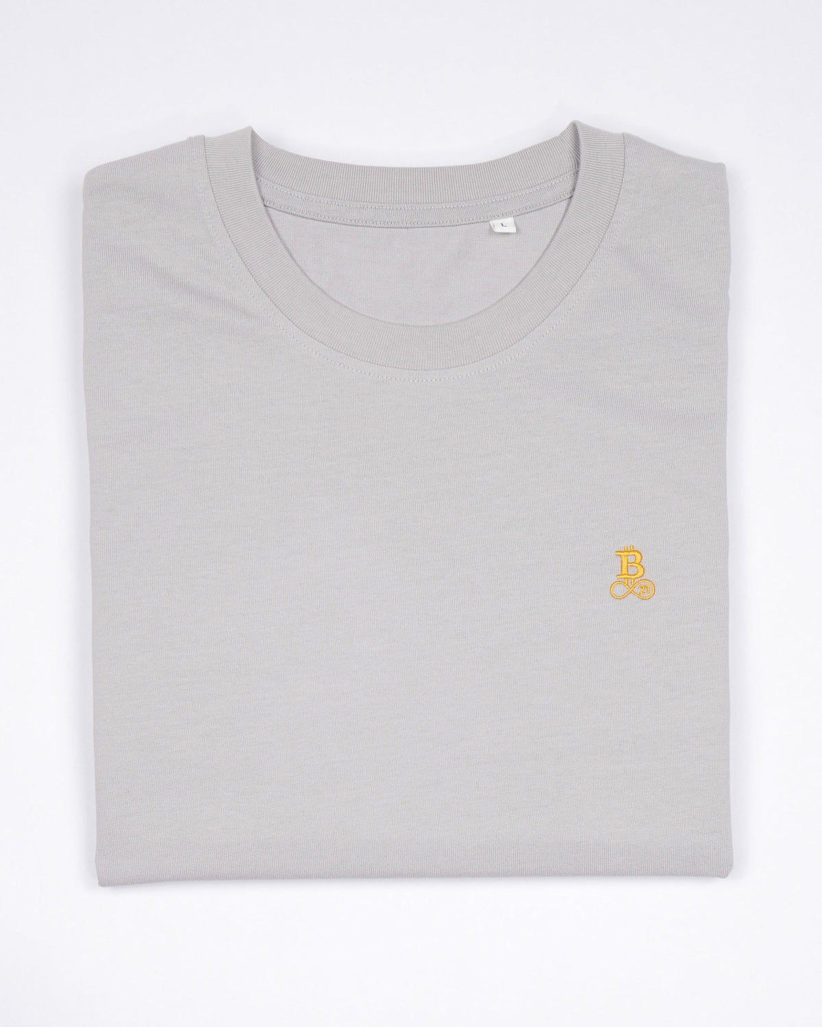 Bitcoin Basic T-Shirt with embroidered logo in Grey, minimalist design and high quality.