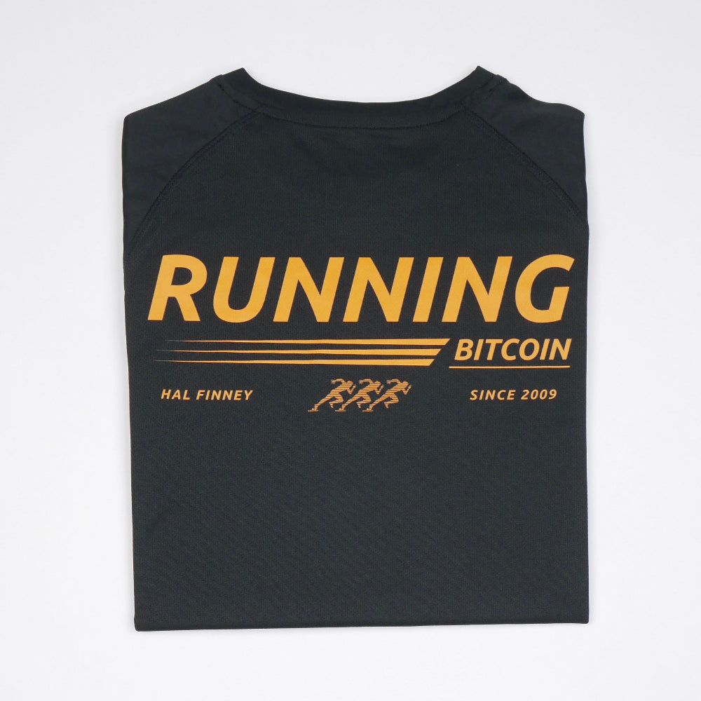 Camiseta de running Bitcoin - Running Bitcoin en Negro tendido estampado espalda