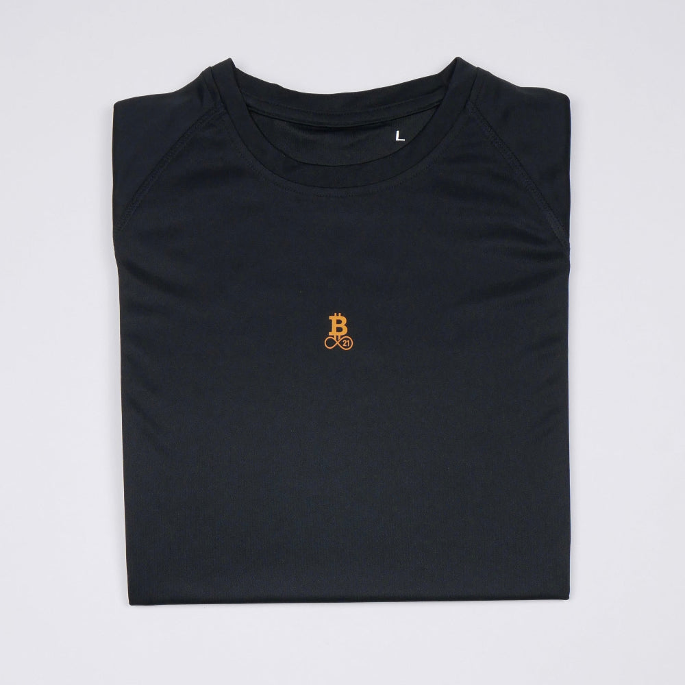 Camiseta de running Bitcoin - Running Bitcoin en Negro tendido vista frontal