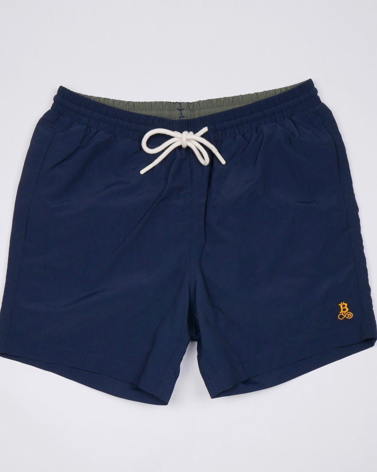 Bitcoin Herren Badehose mit gesticktem Logo in Navy Blau Legeware Vorderseite