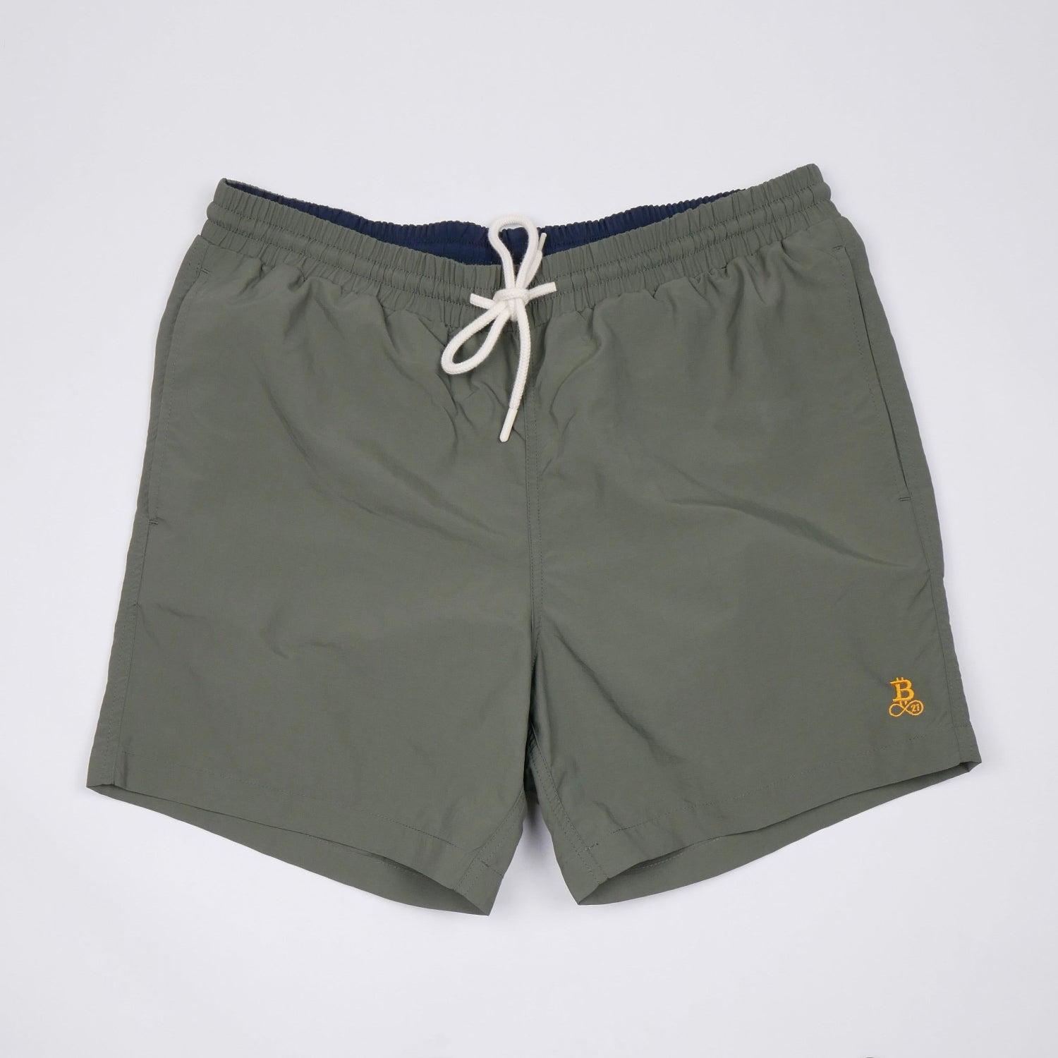 Costume da bagno Bitcoin da uomo con logo ricamato in Khaki stesa vista frontale