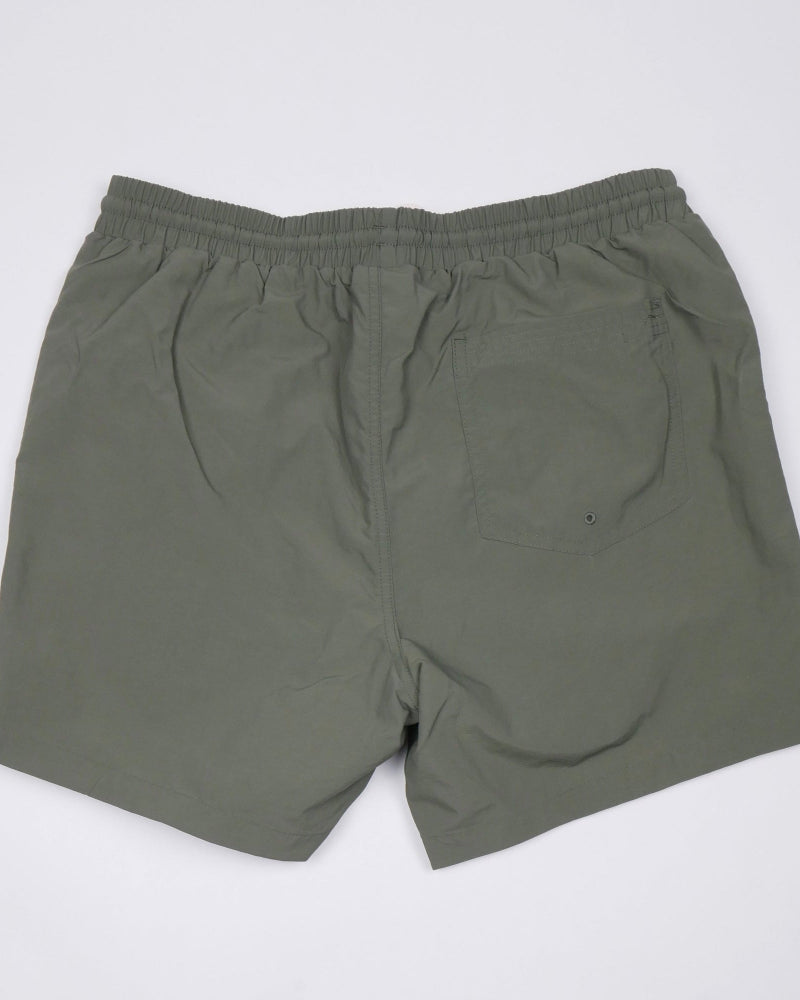 Bitcoin Herren Badehose mit gesticktem Logo in Khaki Legeware Rückseite