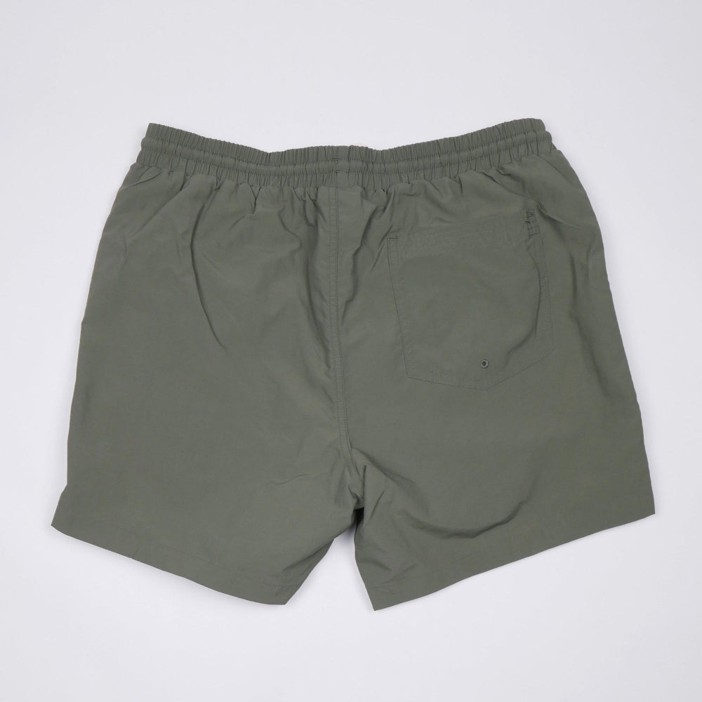 Costume da bagno Bitcoin da uomo con logo ricamato in Khaki stesa vista posteriore