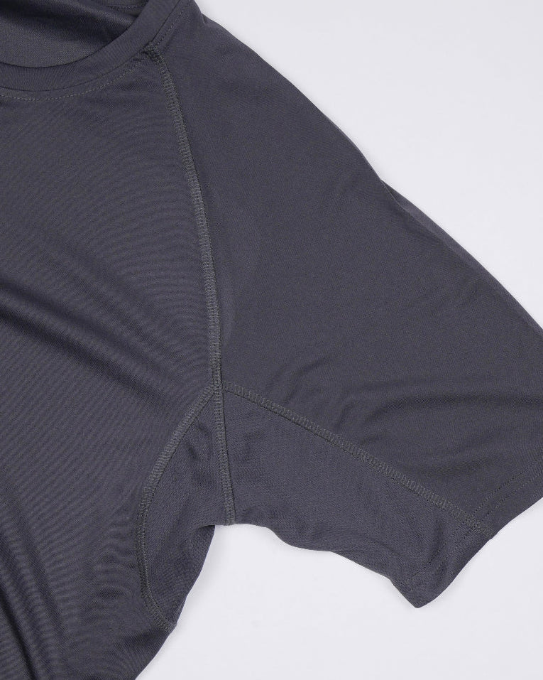 Bitcoin Running Shirt - Running Bitcoin in Dark grey laid flat detail view