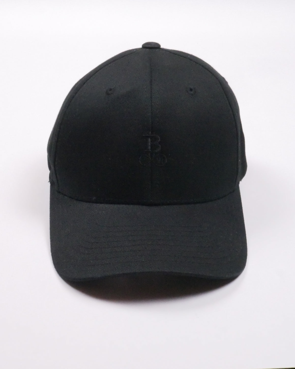 Bitcoin Cap Privacy in Black, front view with tone-on-tone embroidered Bitcoin21 logo on the front panel