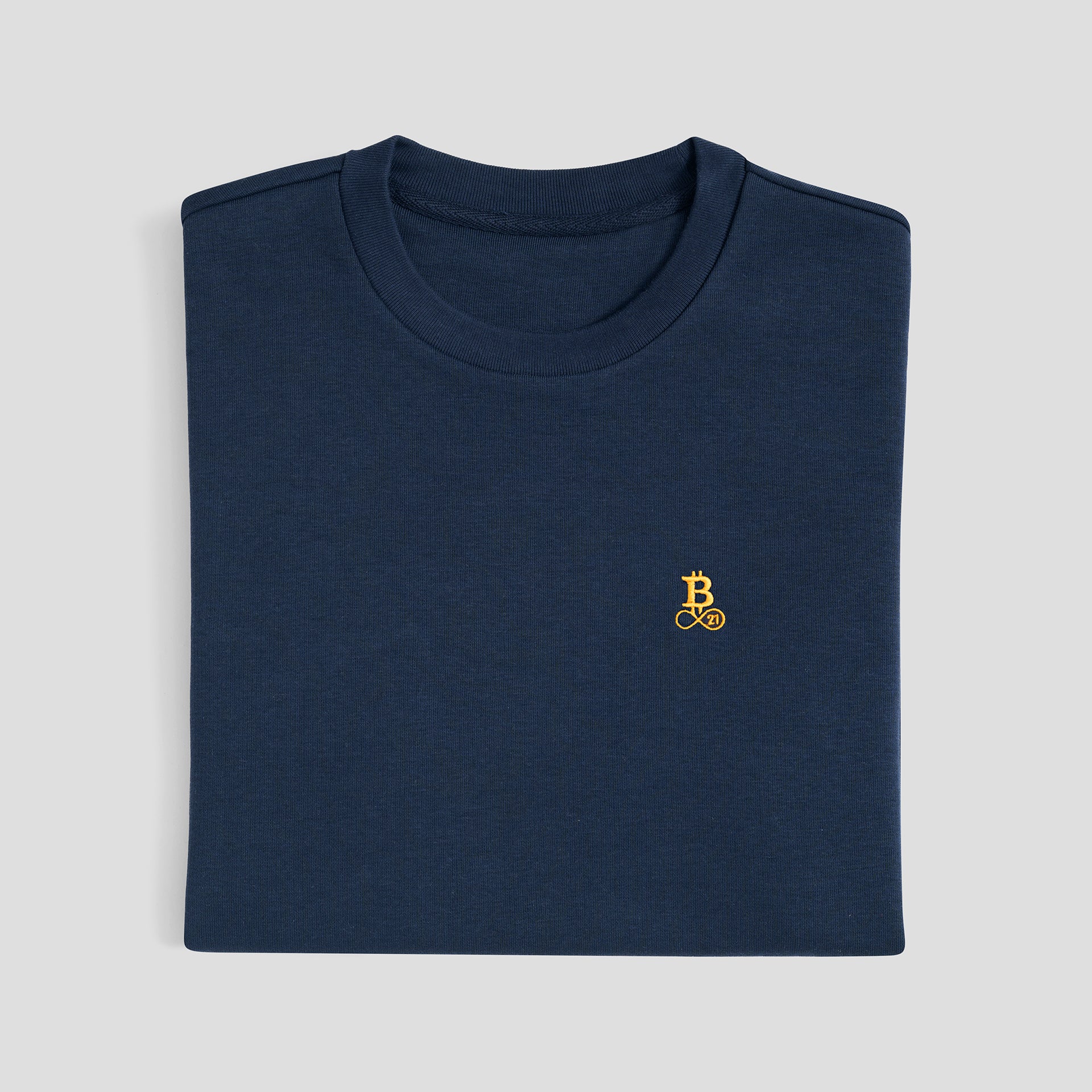 T-shirt Bitcoin Oversize in Blu da uomo in cotone pesante con logo Bitcoin21 ricamato in arancione, piegato