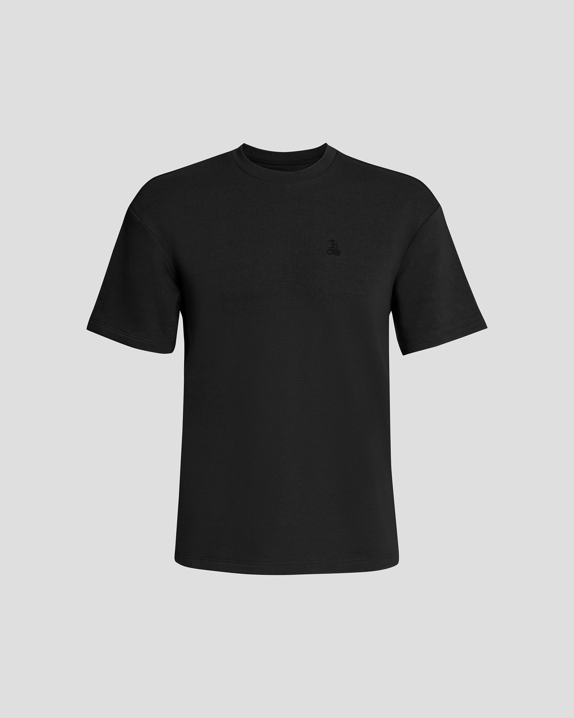 Bitcoin Oversized T-Shirt Privacy - Black für Herren aus schwerer Bio Baumwolle mit ton in ton gesticktem Bitcoin21 Logo, freigestelltes Oversized T Shirt vor hellem Hintergrund