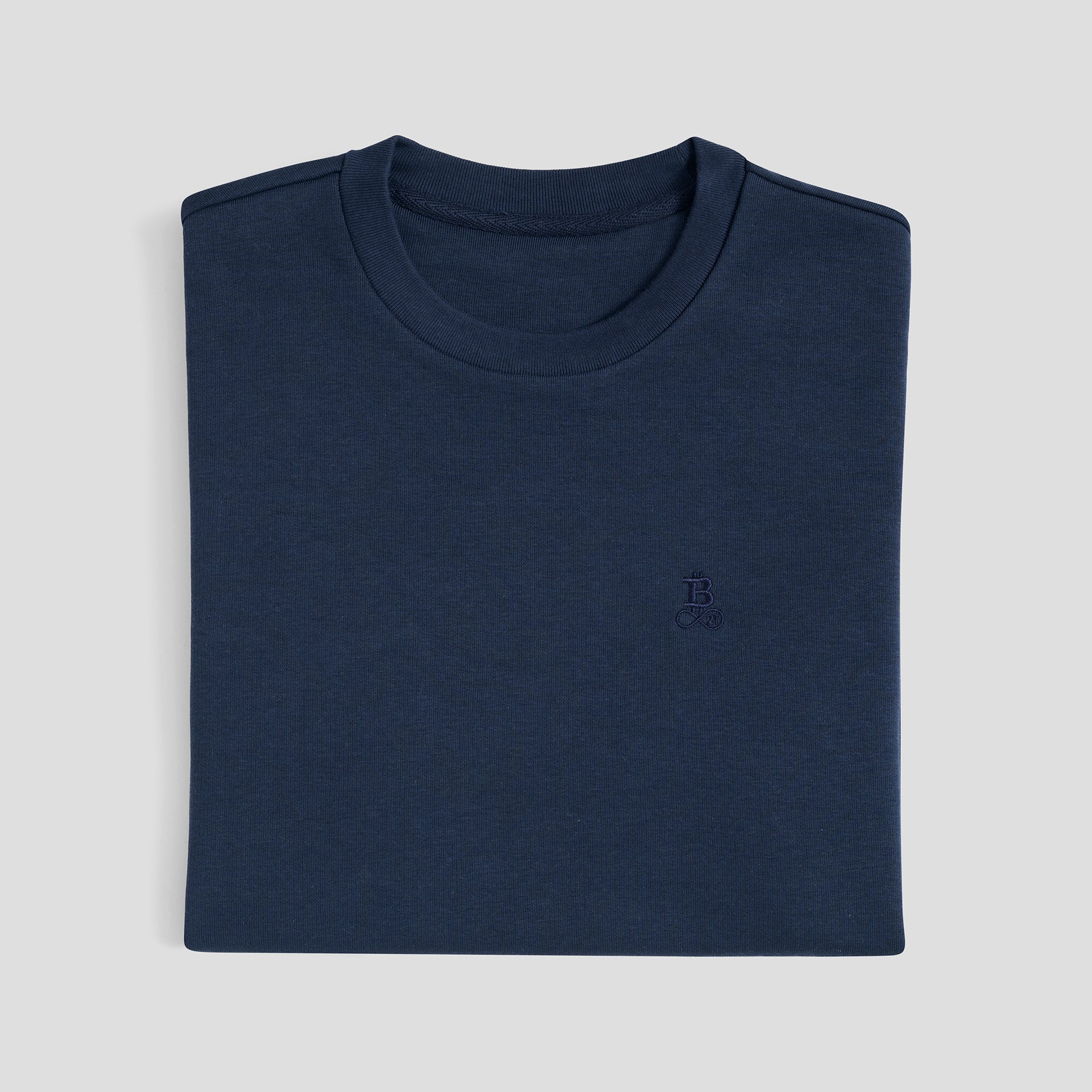 T-shirt Bitcoin Oversize Privacy - navy da uomo in cotone pesante con logo Bitcoin21 ricamato tono su tono, t-shirt piegata su fondo chiaro