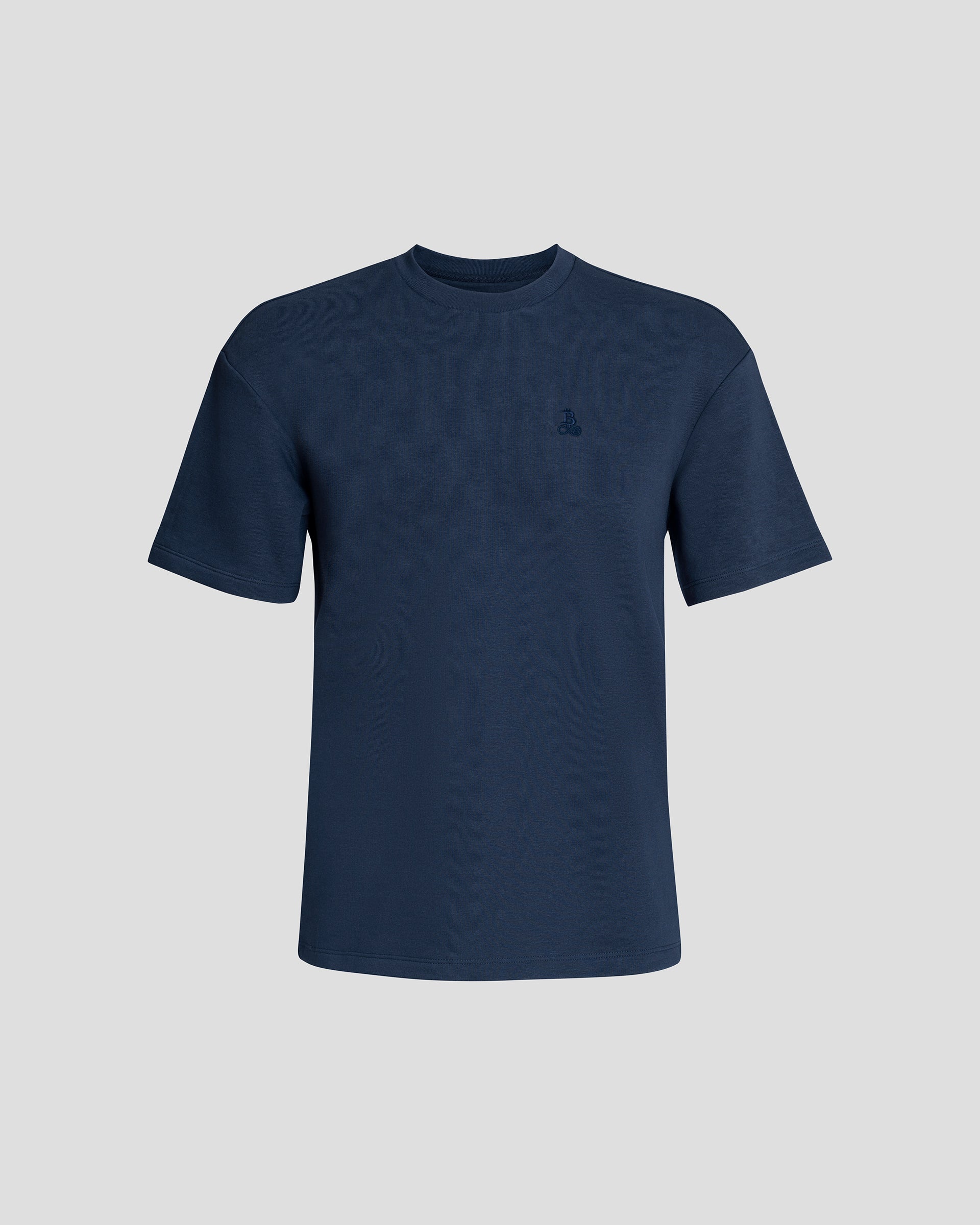 Bitcoin Oversized T-Shirt Privacy - Navy für Herren aus schwerer Bio Baumwolle mit ton in ton gesticktem Bitcoin21 Logo, freigestelltes Oversized T Shirt vor hellem Hintergrund