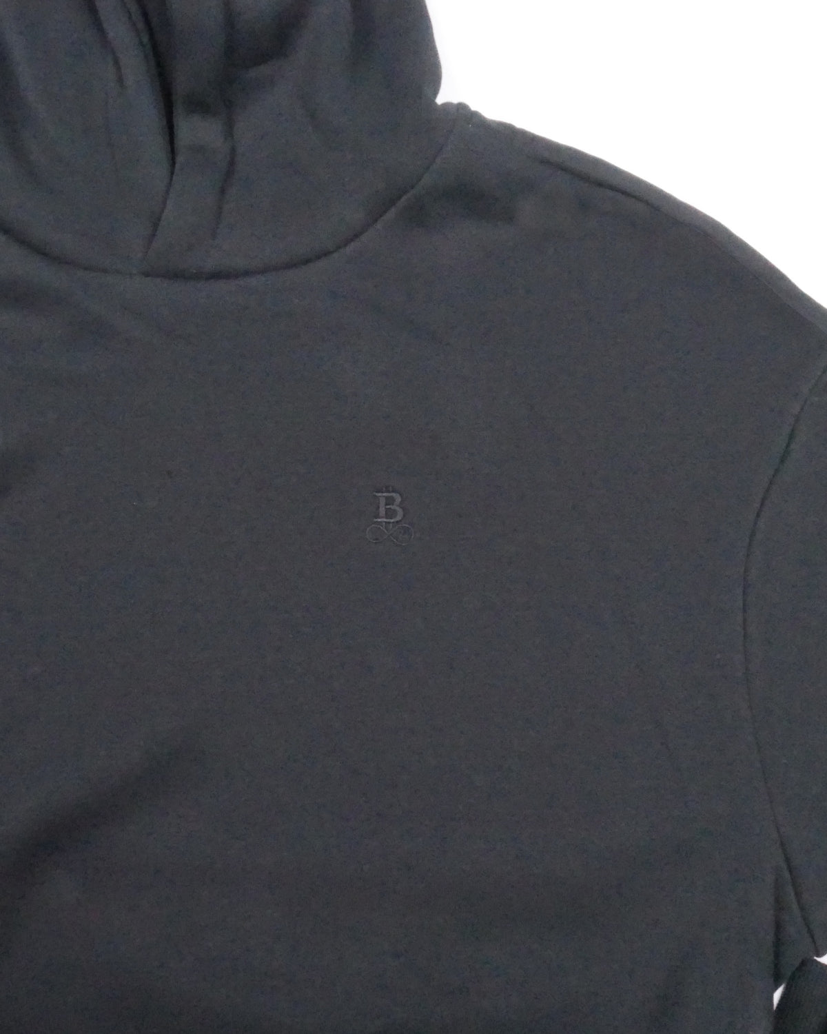 Bitcoin Oversized Hoodie Privacy in Black, detail of hood and shoulder