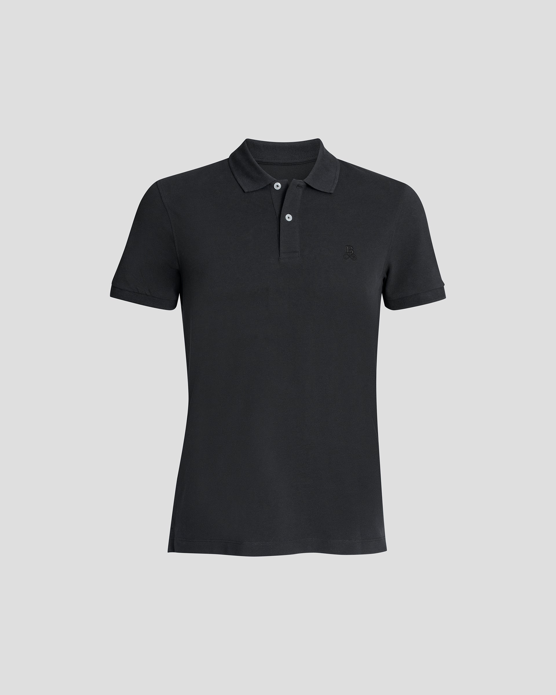Bitcoin Poloshirt Privacy - Black für Herren aus Bio Baumwolle mit ton in ton gesticktem Bitcoin21 Logo, klassisches Poloshirt leicht angewinkelt freigestellt vor hellem Hintergrund