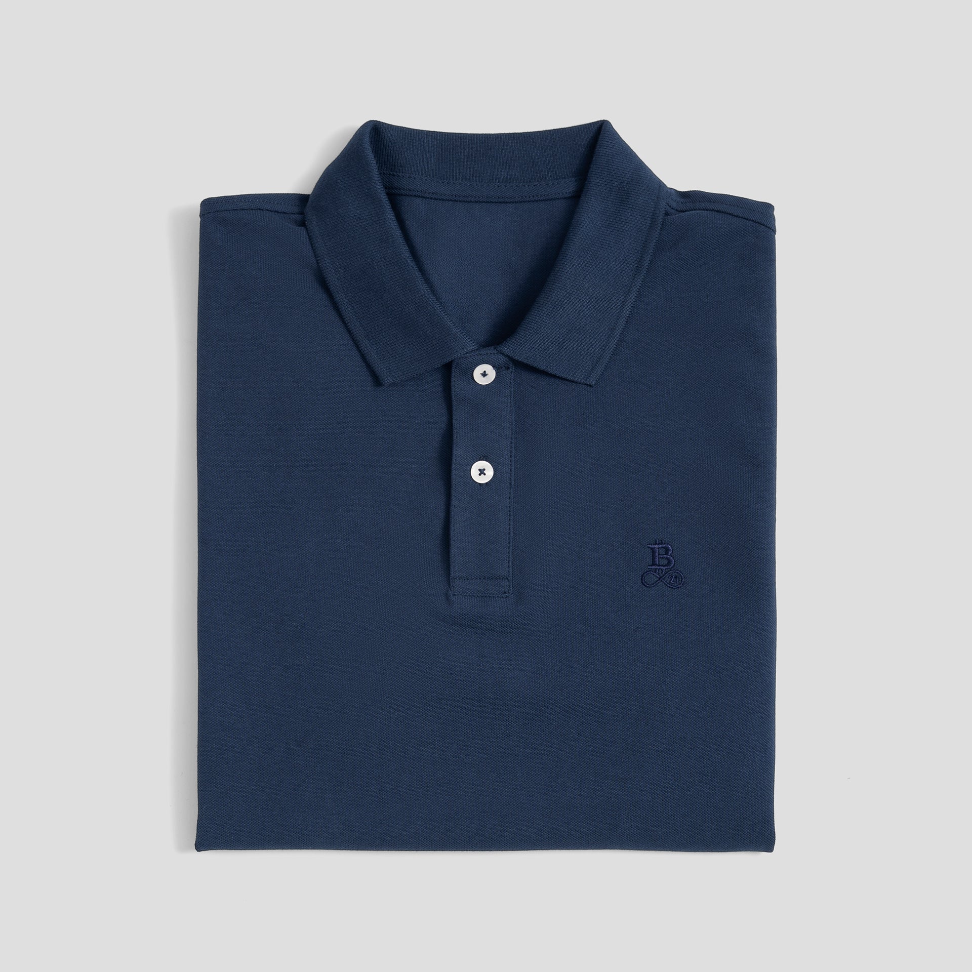 Polo Bitcoin Privacy - navy da uomo in cotone con logo Bitcoin21 ricamato tono su tono, polo classica piegata su fondo chiaro