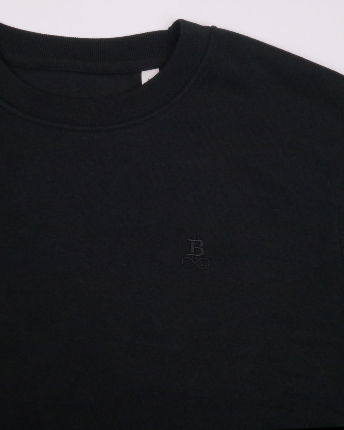 Bitcoin Sweatshirt Privacy in Black, detail of collar and shoulder
