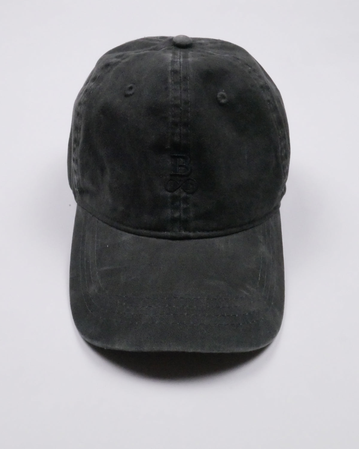 Washed Bitcoin Cap Privacy in Black, front view with tone-on-tone embroidered Bitcoin21 logo on the front panel