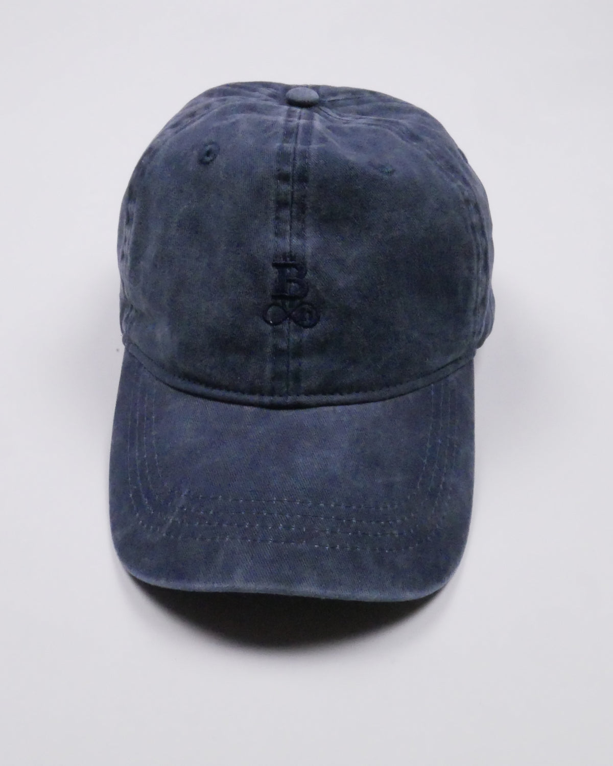 Washed Bitcoin Cap Privacy in Navy Blue, front view with tone-on-tone embroidered Bitcoin21 logo on the front panel
