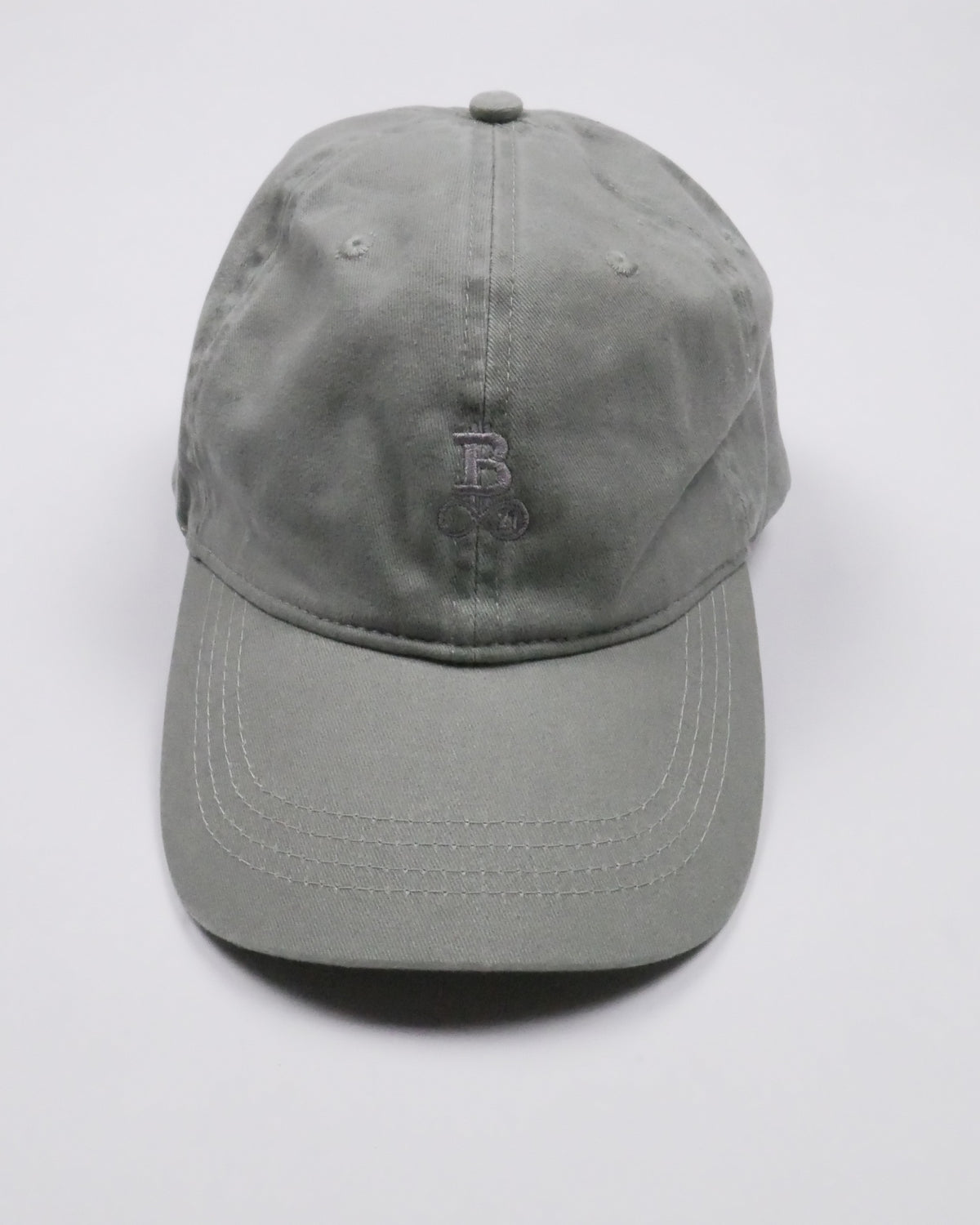 Washed Bitcoin Cap Privacy in Almond Green, front view with tone-on-tone embroidered Bitcoin21 logo on the front panel