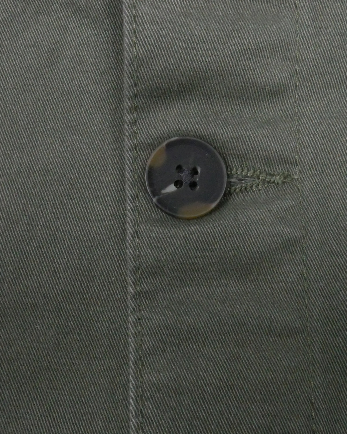 Bitcoin Worker Jacket Privacy in Washed Organic Khaki, detail of the horn-look buttons