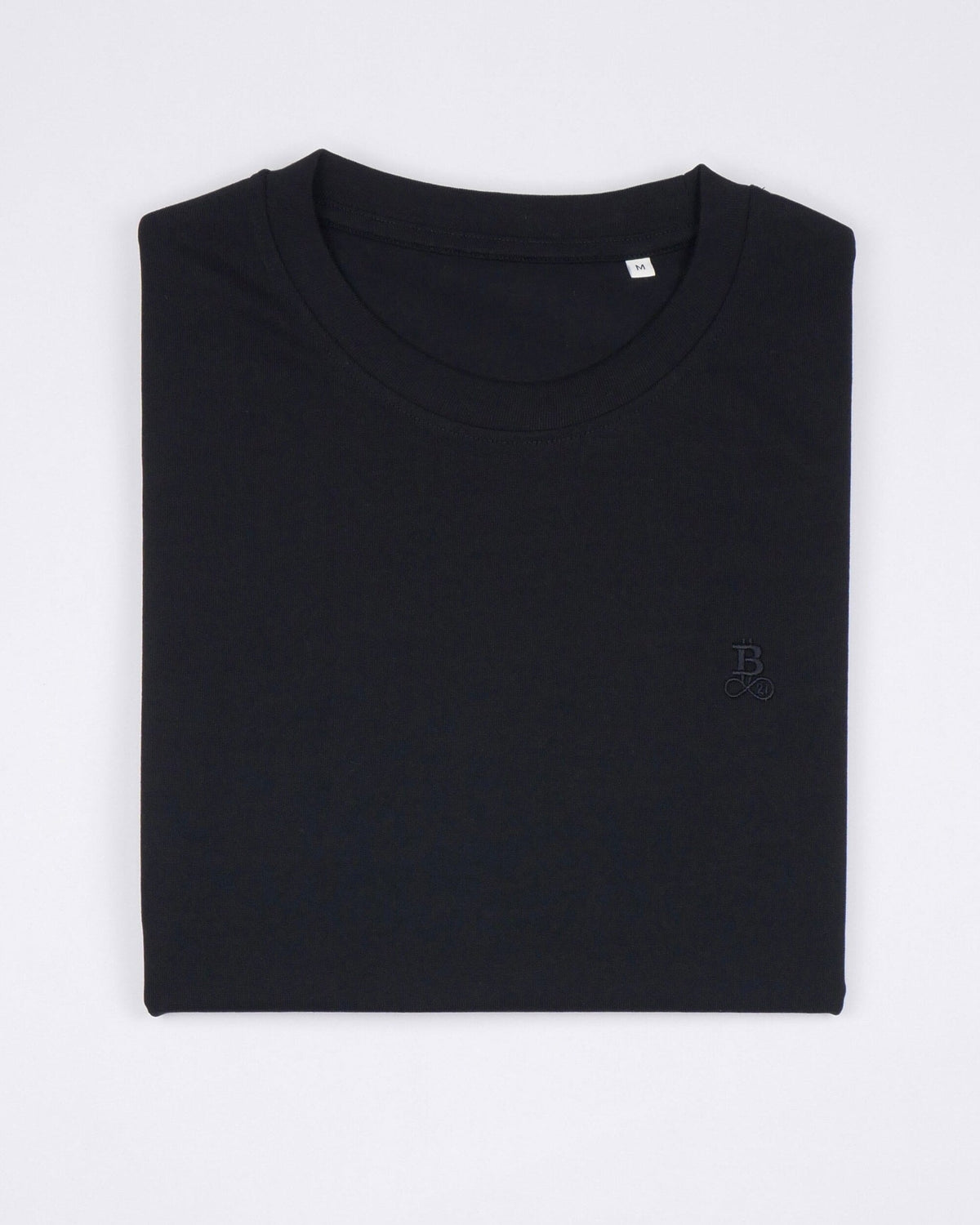 Bitcoin Basic T-Shirt Privacy in black, 100% organic cotton folded, product shot