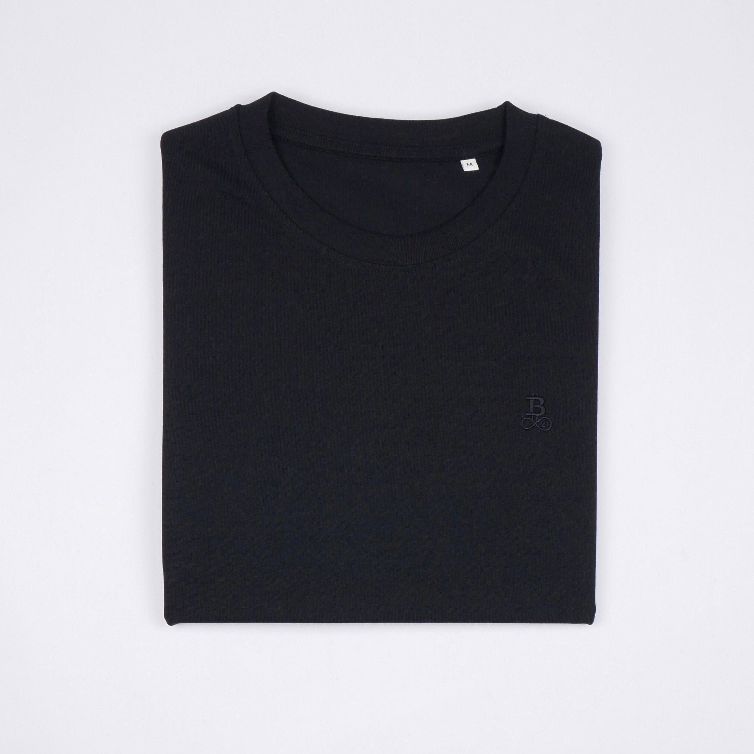 Bitcoin Basic T-Shirt Privacy in black, 100% organic cotton folded, product shot
