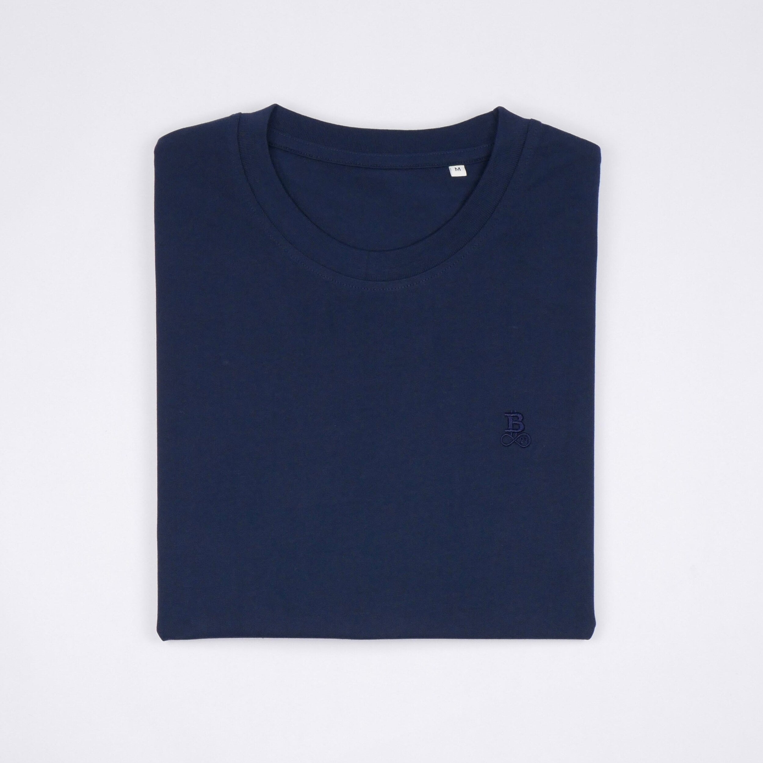 Bitcoin Basic T-Shirt Privacy in navy, 100% organic cotton folded, product shot
