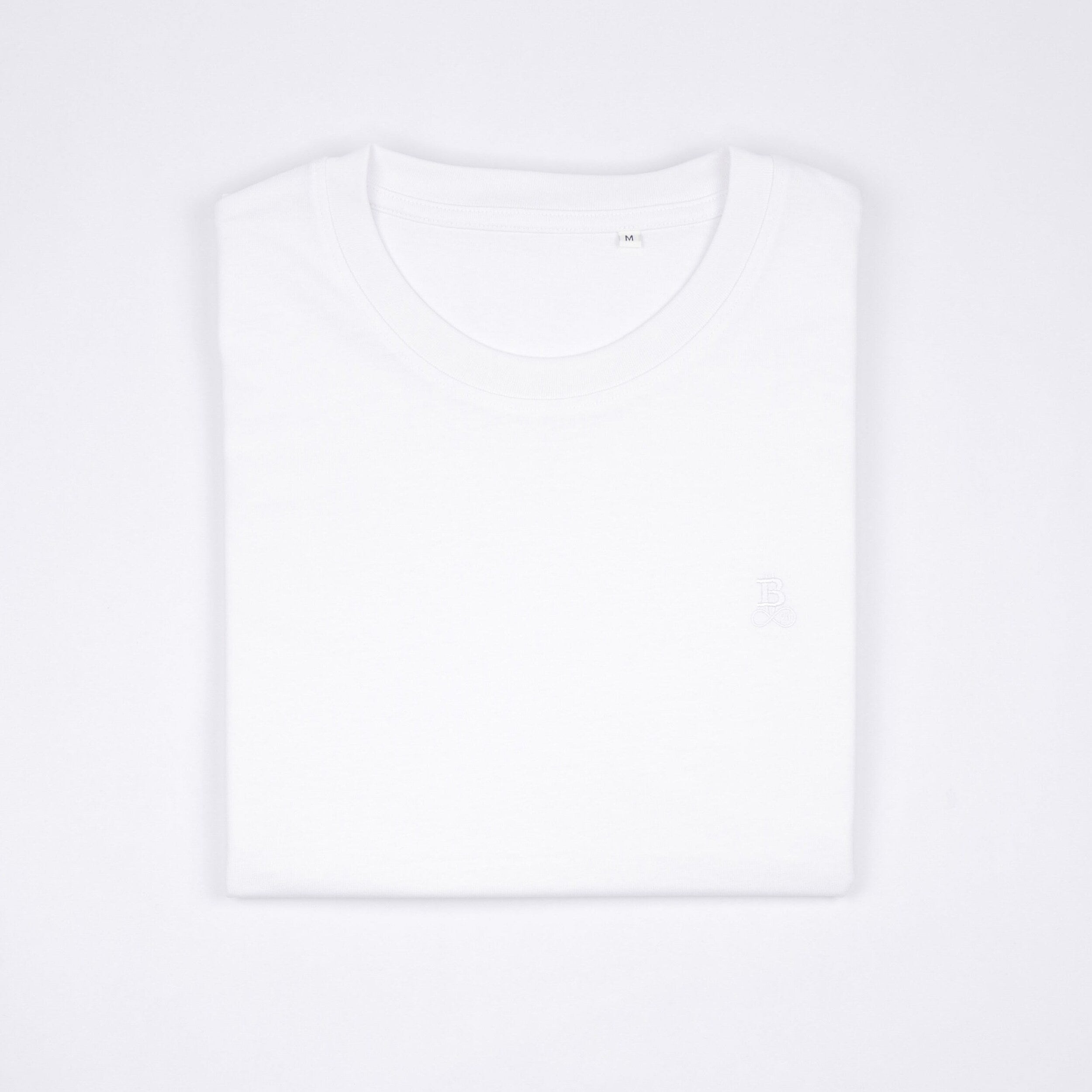 Bitcoin Basic T-Shirt Privacy in white, 100% organic cotton folded, product shot