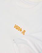 T-shirt Bitcoin WeWill+ White – vista dettaglio tessuto/vestibilità in Nero T-shirt Bitcoin WeWill+ Black Privacy – vista dettaglio tessuto/vestibilità in Bianco