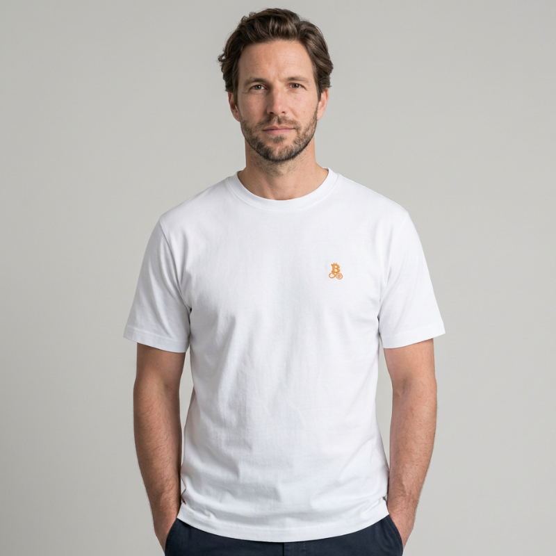 Bitcoin Basic T-Shirt mit gesticktem Logo in Weiß