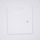 Camiseta Basic Bitcoin con logo bordado en Blanco, diseño minimalista y alta calidad.