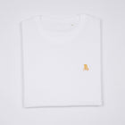 Camiseta Basic Bitcoin con logo bordado en Blanco, diseño minimalista y alta calidad.