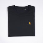 Camiseta Basic Bitcoin con logo bordado en Negro, diseño minimalista y alta calidad.