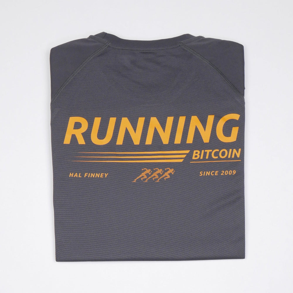 Camiseta de running Bitcoin - Running Bitcoin en Gris oscuro tendido estampado espalda
