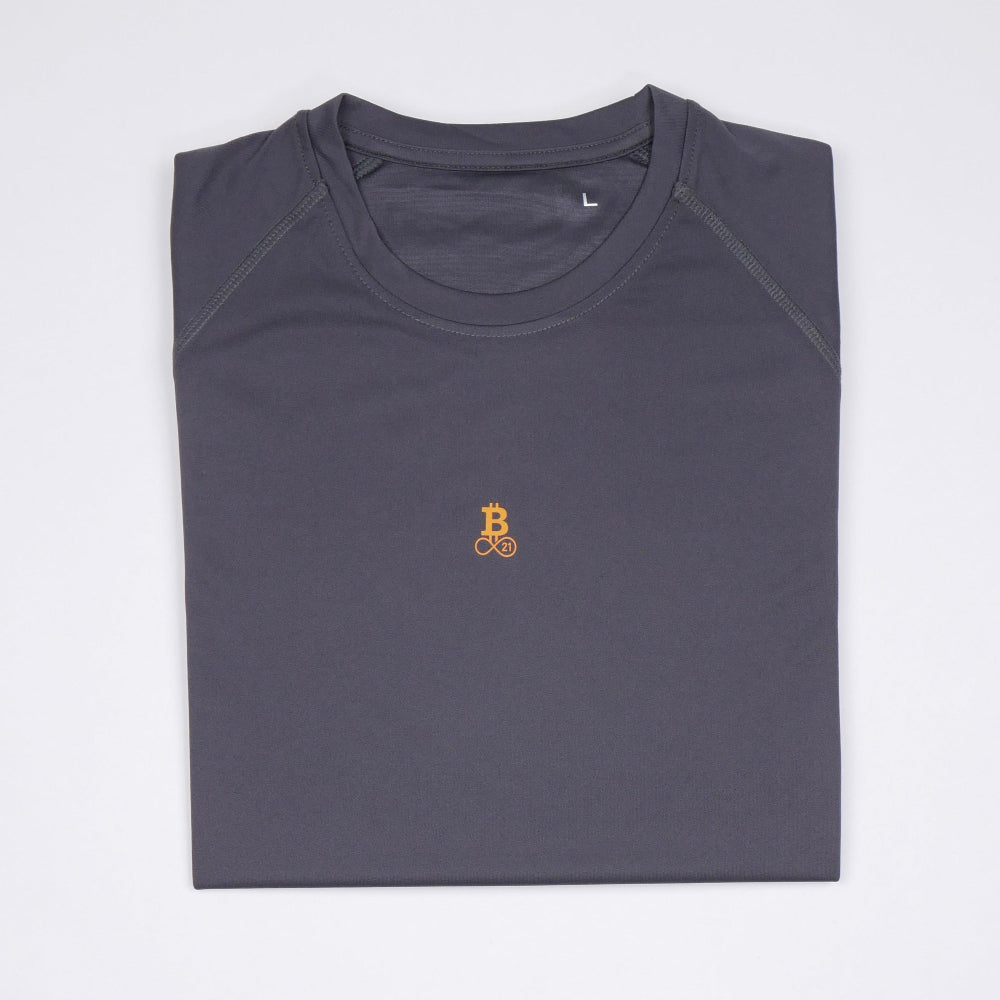 Camiseta de running Bitcoin - Running Bitcoin en Gris oscuro tendido vista frontal