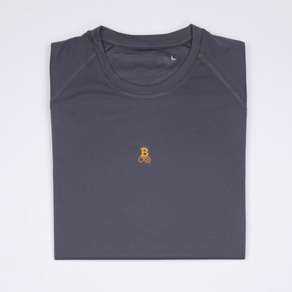 Bitcoin Laufshirt - Running Bitcoin in Dunkelgrau Legeware Vorderseite