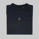Bitcoin hardloopshirt Hal Finney in zwart, opgevouwen voorkant met klein oranje Bitcoin21-logo