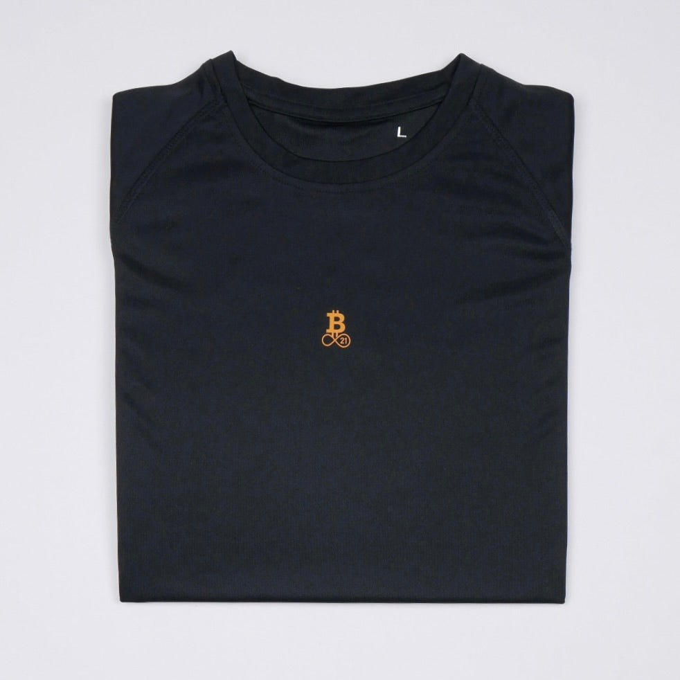 Bitcoin Laufshirt - Running Bitcoin in Schwarz Legeware Vorderseite 