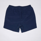 Costume da bagno Bitcoin da uomo con logo ricamato in blu navy stesa vista posteriore
