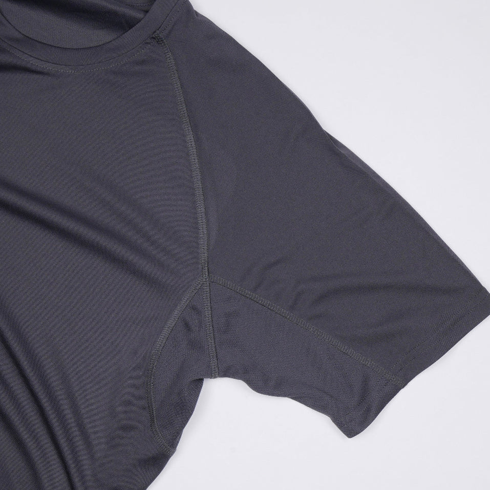 Bitcoin Running Shirt - Running Bitcoin in Dark grey laid flat detail view