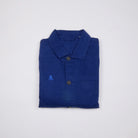 Bitcoin Worker Jacket Privacy in Washed Indigo, gefaltet von vorn mit Ton in Ton gesticktem Bitcoin21-Logo