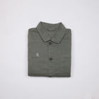Bitcoin Worker Jacket Privacy in Washed Organic Khaki, gefaltet von vorn mit Ton in Ton gesticktem Bitcoin21-Logo