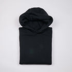 Bitcoin Hoodie Oversized Privacy in Schwarz, gefaltet von vorn mit Ton in Ton gesticktem Bitcoin21-Logo
