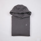 Bitcoin Hoodie Oversized Privacy in Dunkelgrau, gefaltet von vorn mit Ton in Ton gesticktem Bitcoin21-Logo
