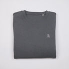 Bitcoin Sweatshirt Privacy in Dunkelgrau, gefaltet von vorn mit Ton in Ton gesticktem Bitcoin21-Logo