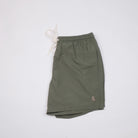 Bitcoin Badehose Privacy in Khaki, gefaltet mit Kordelzug und Ton in Ton gesticktem Bitcoin21-Logo