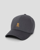 Cappellino Bitcoin grigio in cotone con logo arancione Bitcoin21 sul davanti, classico cappellino da baseball scontornato su fondo chiaro