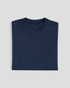Camiseta Bitcoin oversize Privacy - Azul Marino para hombre de algodón pesado con logo Bitcoin21 bordado tono sobre tono, camiseta plegada sobre fondo claro