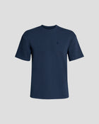 Camiseta Bitcoin oversize Privacy - Azul Marino para hombre de algodón pesado con logo Bitcoin21 bordado tono sobre tono, camiseta oversize recortada sobre fondo claro