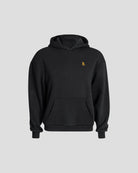 Felpa con cappuccio Bitcoin oversize nero da uomo in misto cotone pesante con logo arancione Bitcoin21, felpa con cappuccio scontornato su fondo chiaro